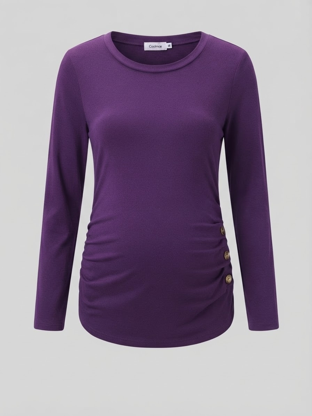Purple Long-Sleeve Maternity Ruched Side Top